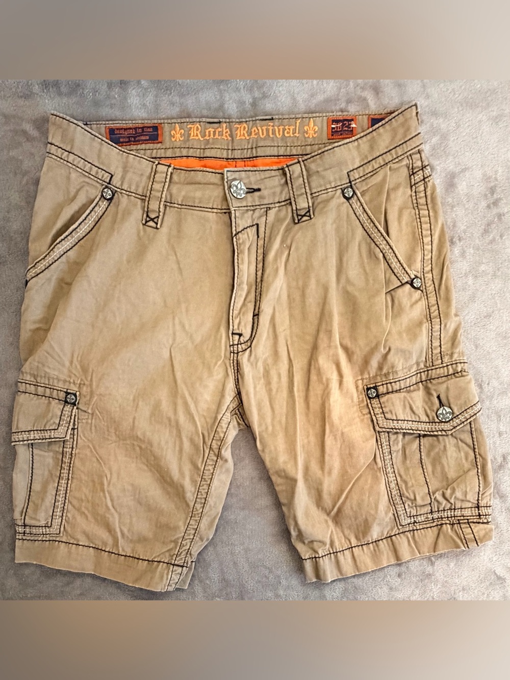 Rock Revival - Travertine - Men’s Khaki Cargo Shorts - 36x23 - Slim Fit